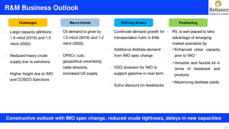2Q FY 2019 20 Financial Results – Reliance Industries Limited – slide 23