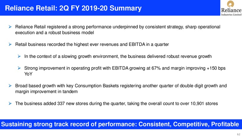 2Q FY 2019 20 Financial Results – Reliance Industries Limited – slide 62