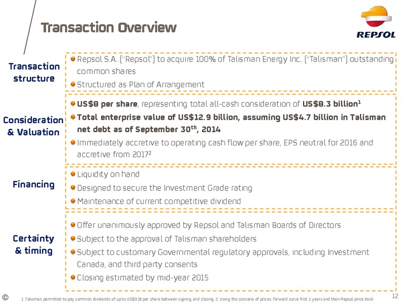 JANUARY 2015 INVESTOR UPDATE – Repsol S.A. – slide 11