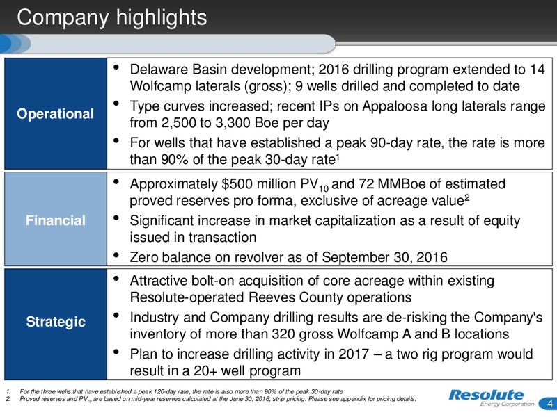 Acquisition – Resolute Energy Corp – slide 3