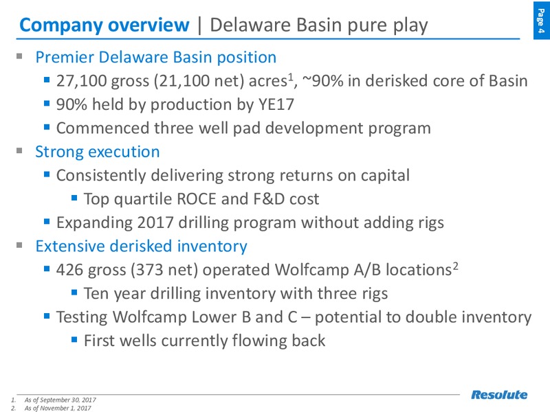 November 2017 Investor Presentation – Resolute Energy Corp – slide 3