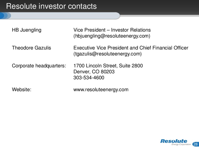 March 2016 Investor Presentation – Resolute Energy Corp – slide 27