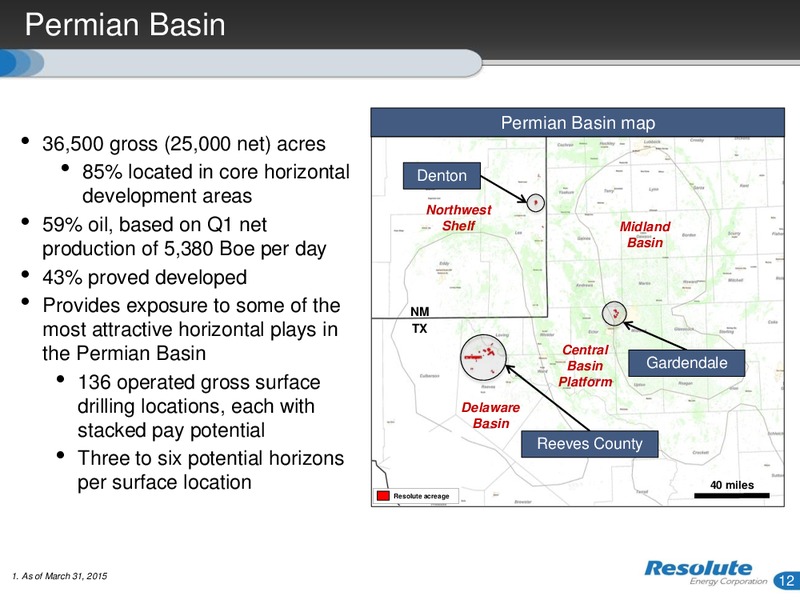 JUNE 2015 INVESTOR PRESENTATION – Resolute Energy Corp – slide 11