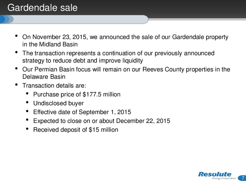 December 2015 Investor Presentation – Resolute Energy Corp – slide 6