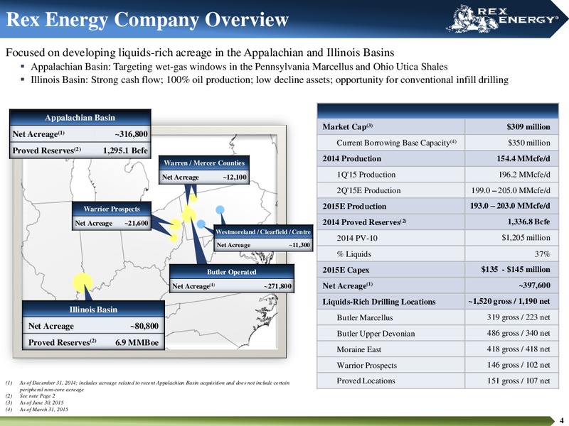 JULY 2015 CORPORATE PRESENTATION – Rex Energy Corp – slide 2