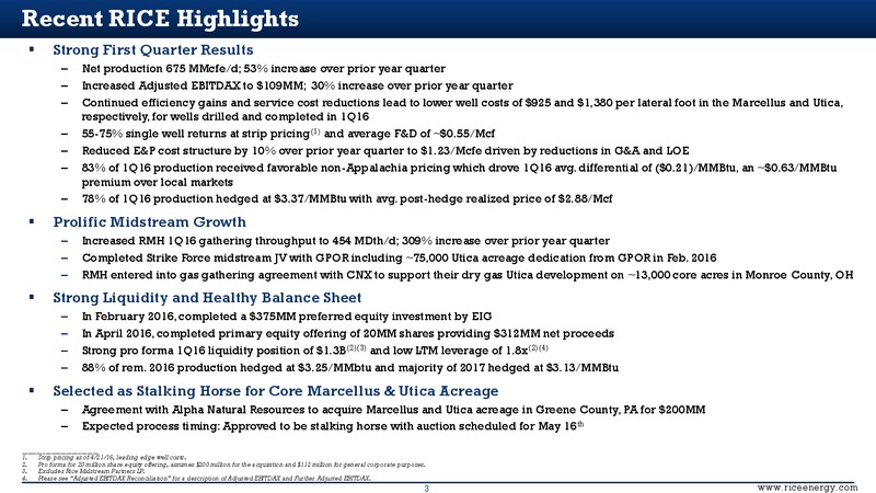 1Q 2016 Supplemental Slides – Rice Energy – slide 3