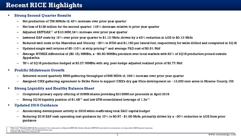 Q2 2016 Earnings Presentation – Rice Energy – slide 3