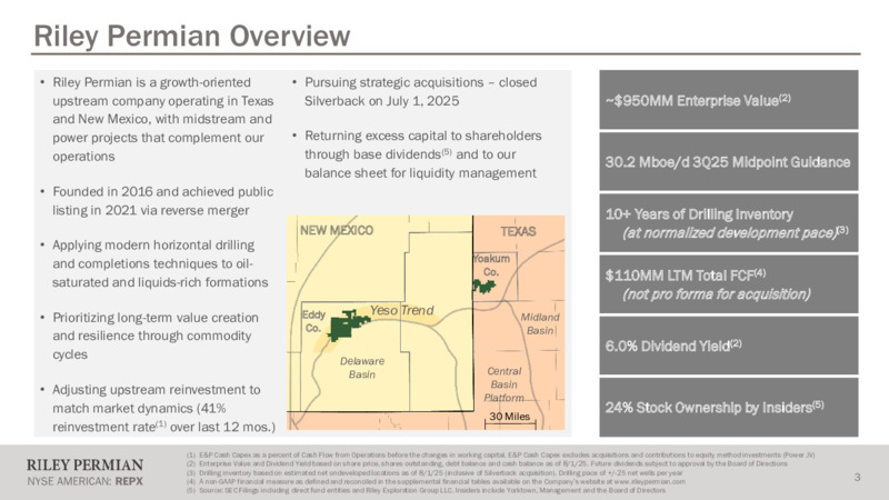 August 2025 Investor Presentation – Riley Exploration Permian Inc. – slide 2