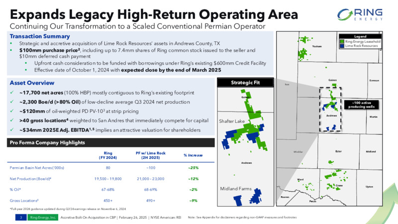 February 2025 Bolt On Acquisition Investor Deck – Ring Energy Inc. – slide 2