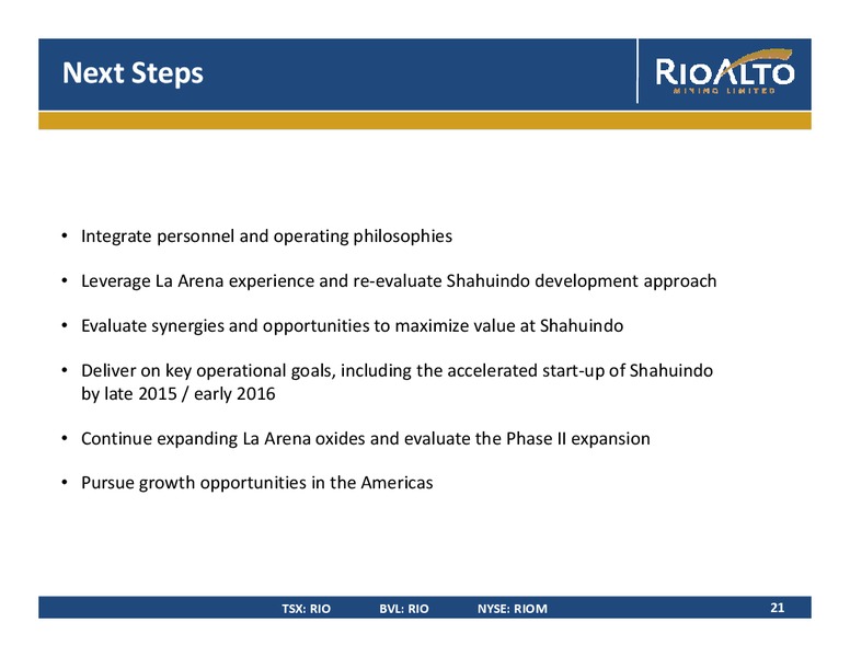 CORPORATE PRESENTATION – Rio Alto Mining – slide 19