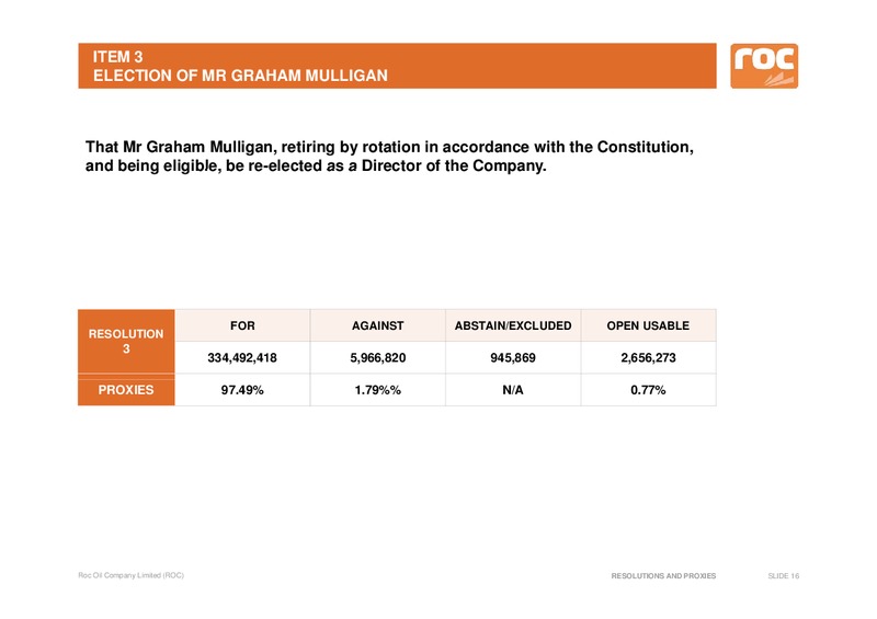 Shareholder Analyst Call – Roc Oil – slide 18