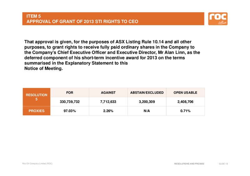 Shareholder Analyst Call – Roc Oil – slide 20