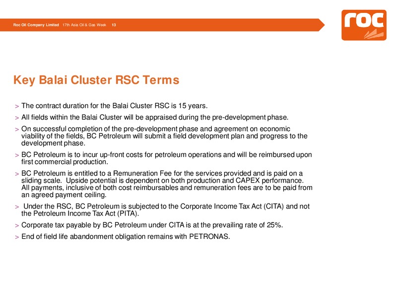 17th Asia Oil Week – Roc Oil – slide 13