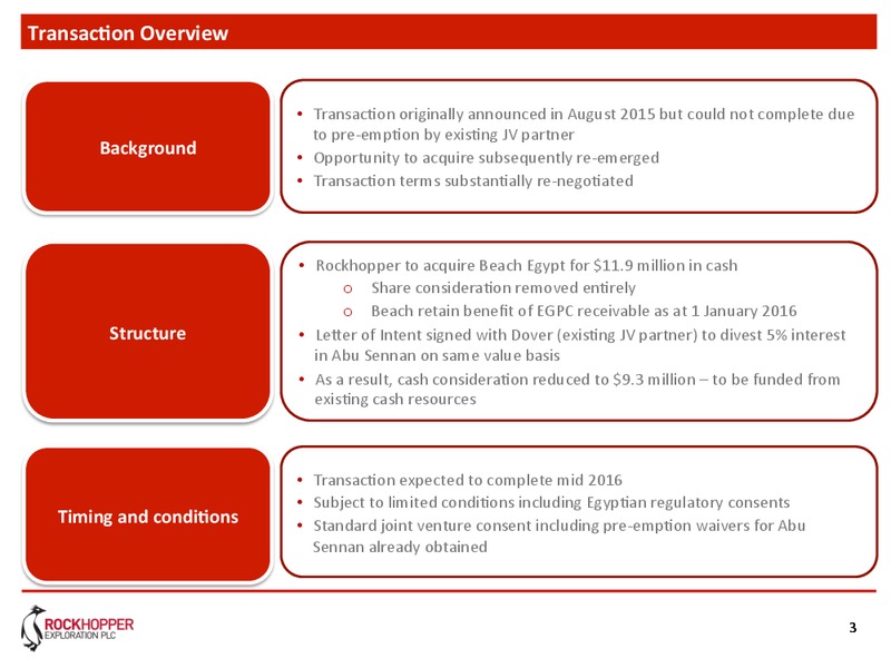 Acquisition of Beach Egypt – Rockhopper Exploration – slide 2