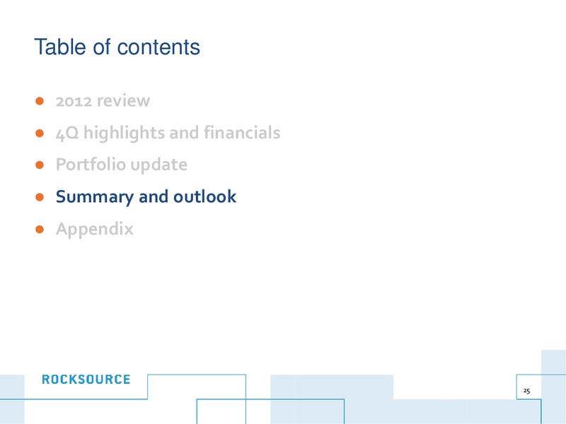 Q4 2012 EARNINGS CALL – Rocksource – slide 25