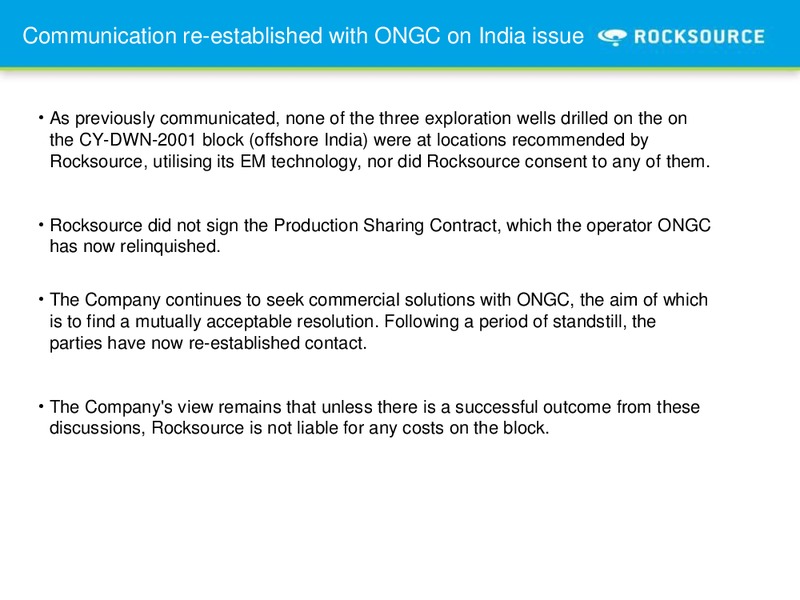 Q1 2012 EARNINGS CALL – Rocksource – slide 6