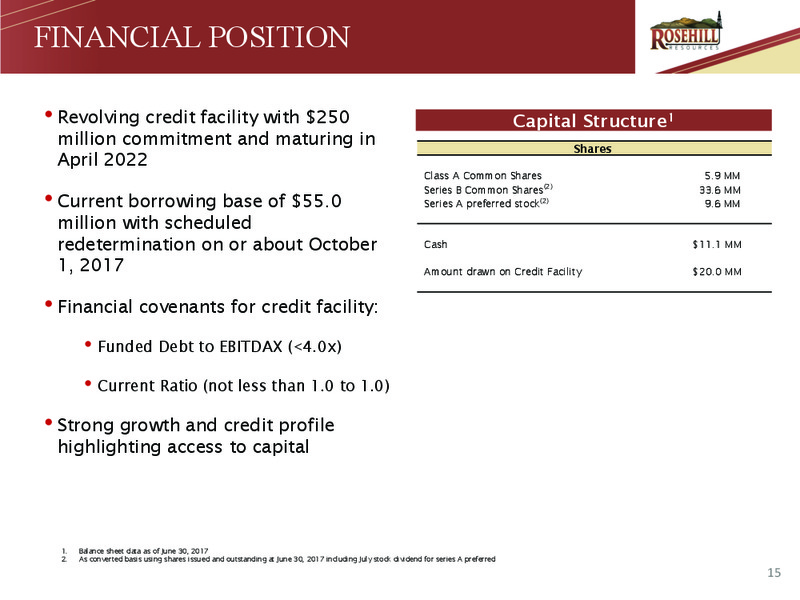 2Q 2017 Investor Presentation – Rosehill Resources Inc. – slide 14