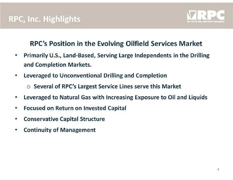 STEPHENS FALL INVESTMENT CONFERENCE – Rpc Inc. – slide 4