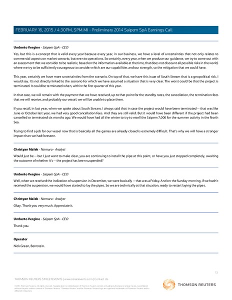 2014 Saipem SpA Earnings Call – Saipem Spa – slide 13