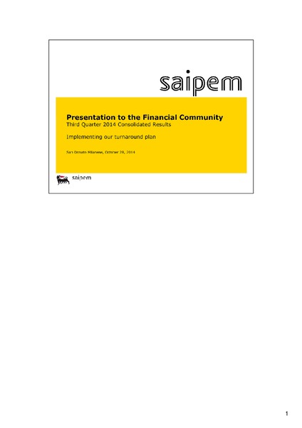 Q3 2014 Results – Saipem Spa – slide 1