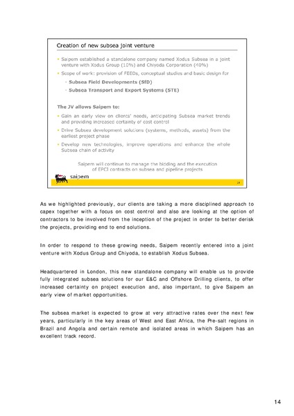 Q3 2014 Results – Saipem Spa – slide 17