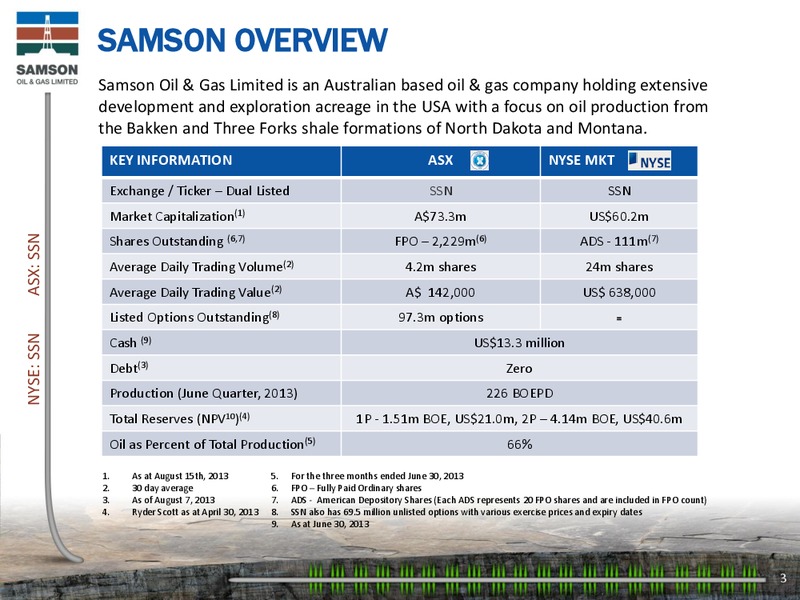 Investor Presentation – Samson Oil & Gas Limited – slide 2
