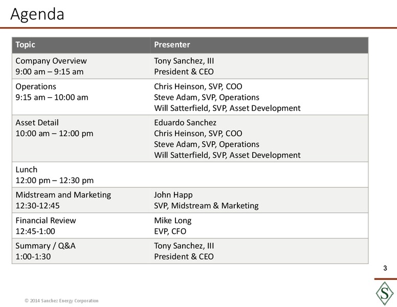 Analyst Day Presentation – Sanchez Energy Corp – slide 2