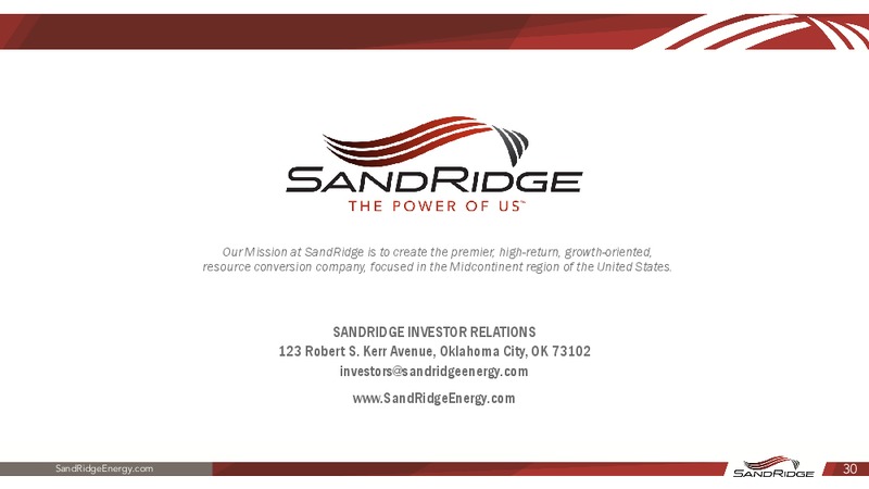 INVESTOR PRESENTATION – Sandridge Energy, Inc. – slide 29