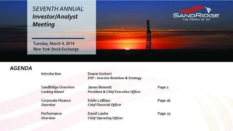 Seventh Annual Investor Analyst Meeting – Sandridge Energy, Inc. – slide 2