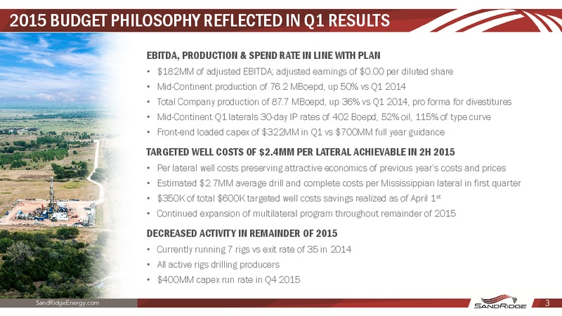 Q1 2015 EARNINGS RELEASE – Sandridge Energy, Inc. – slide 2
