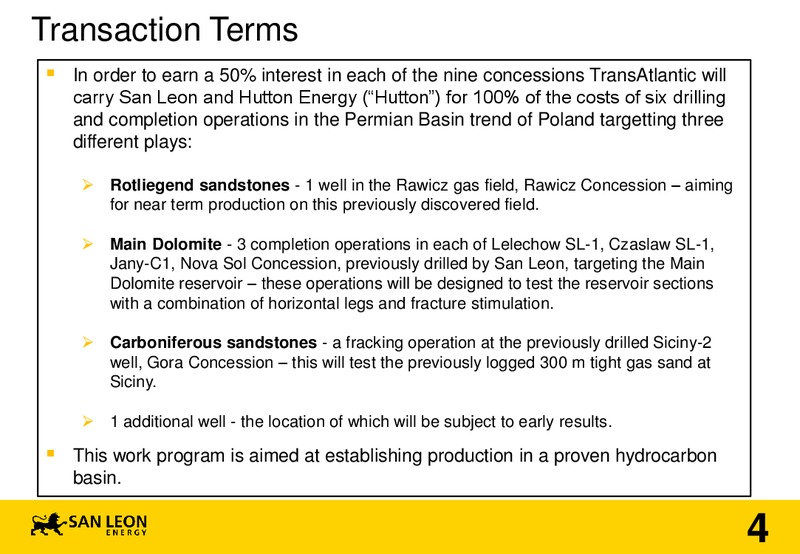 TransAtlantic Petroleum Ltd Farm   In – San Leon Energy – slide 3