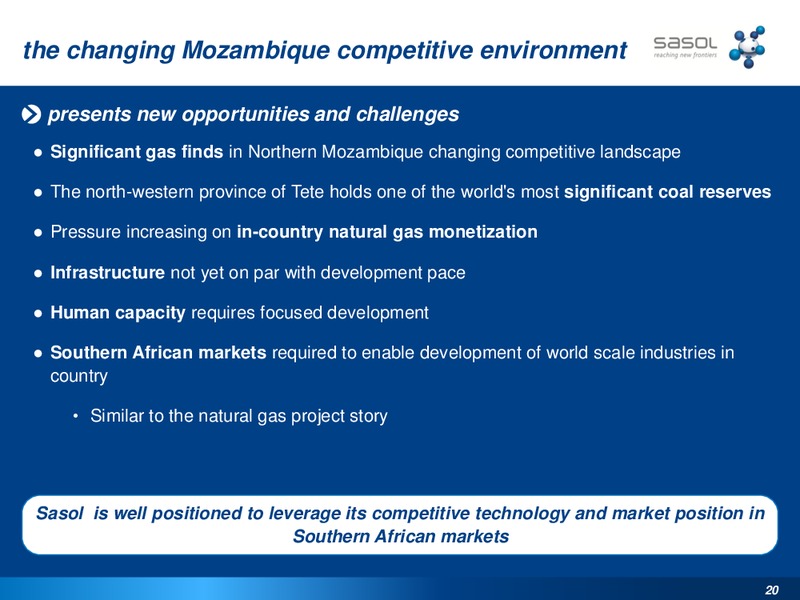 SASOLS RESPONSE TO GAS NEEDS IN SOUTHERN AFRICA – Sasol Limited – slide 19