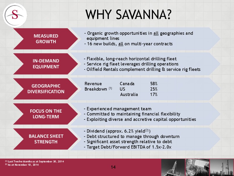 INVESTOR UPDATE – Savanna Energy Services Corp. – slide 14