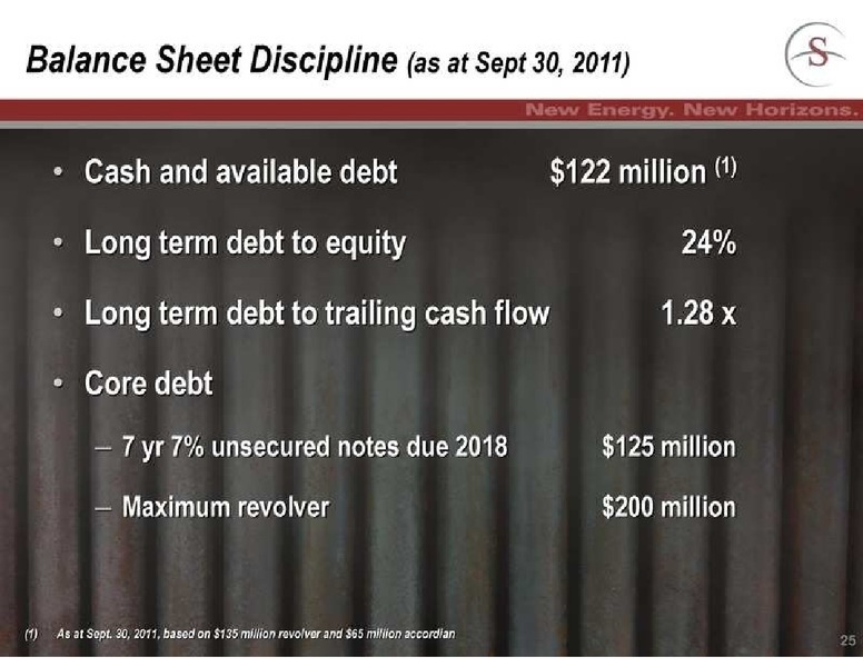 FIRSTENERGY SOCIETE GENERALE ANNUAL ENERGYGROWTH CONFERENCE – Savanna Energy Services Corp. – slide 25