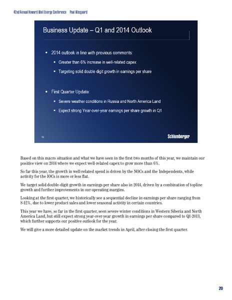 HOWARD WEIL ENERGY CONFERENCE – Schlumberger Limited – slide 20