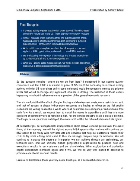 SIMMONS INTERNATIONAL EUROPEAN INVESTOR CONFERENCE – Schlumberger Limited – slide 17