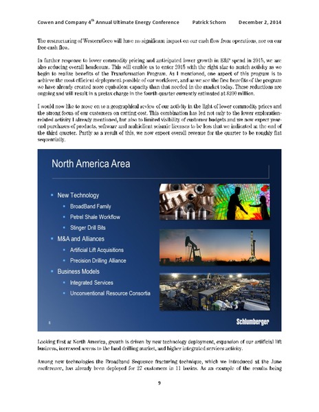 COWEN ULTIMATE ENERGY CONFERENCE – Schlumberger Limited – slide 9
