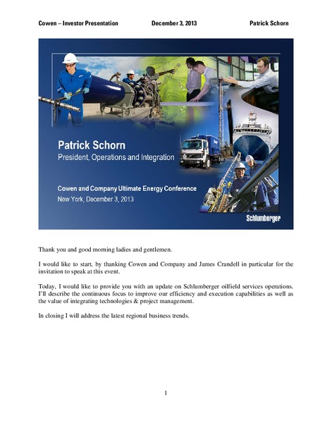 COWEN ULTIMATE ENERGY CONFERENCE – Schlumberger Limited – slide 1