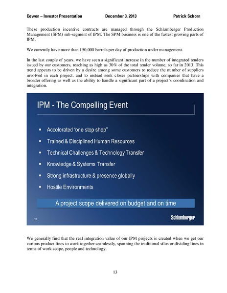 COWEN ULTIMATE ENERGY CONFERENCE – Schlumberger Limited – slide 13