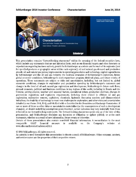 Investor Conference – Schlumberger Limited – slide 2