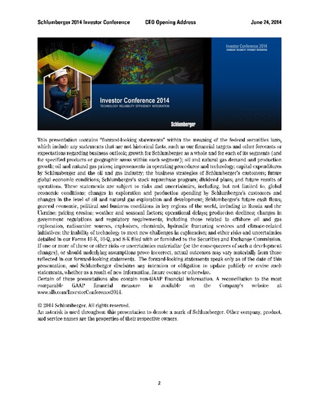 Investor Conference 2014 – Schlumberger Limited – slide 2
