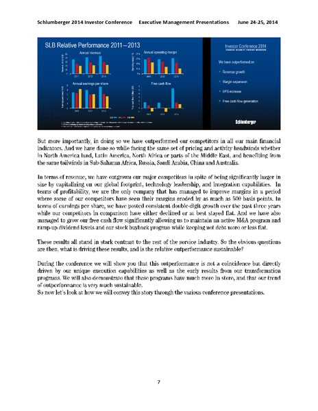 2014 Investor Conference Executive Management Presentations – Schlumberger Limited – slide 7