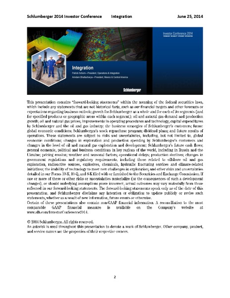 INVESTOR CONFERENCE – Schlumberger Limited – slide 2