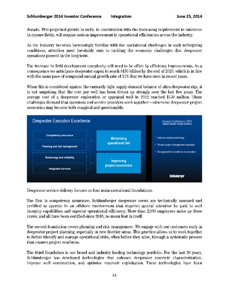 INVESTOR CONFERENCE – Schlumberger Limited – slide 12