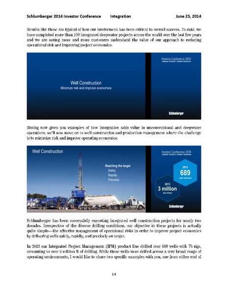 INVESTOR CONFERENCE – Schlumberger Limited – slide 14