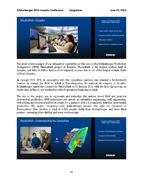 INVESTOR CONFERENCE – Schlumberger Limited – slide 20