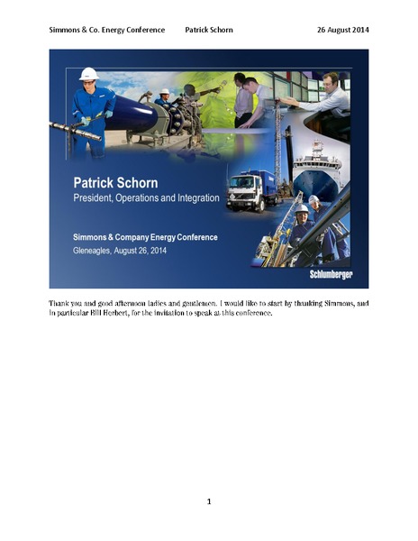Simmons and Co Energy Conference – Schlumberger Limited – slide 1