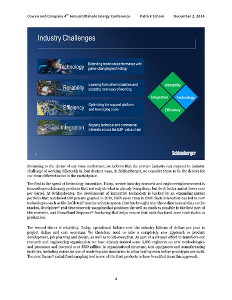 4TH ANNUAL ULTIMATE ENERGY CONFERENCE – Schlumberger Limited – slide 4