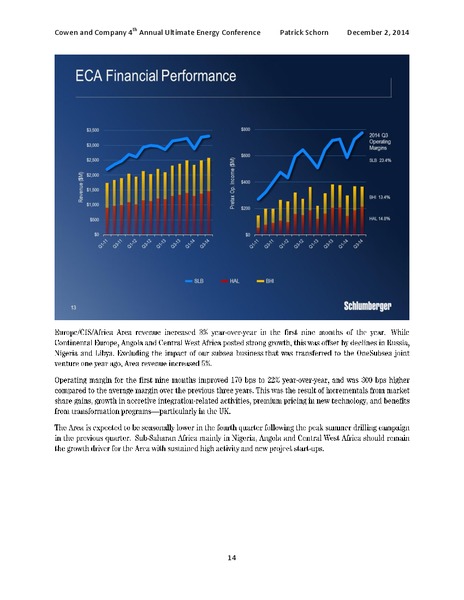 4TH ANNUAL ULTIMATE ENERGY CONFERENCE – Schlumberger Limited – slide 14