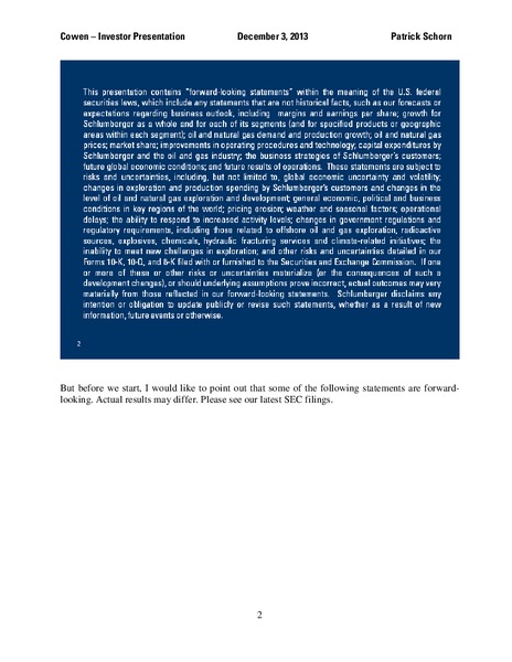 Investor Presentation – Schlumberger Limited – slide 2